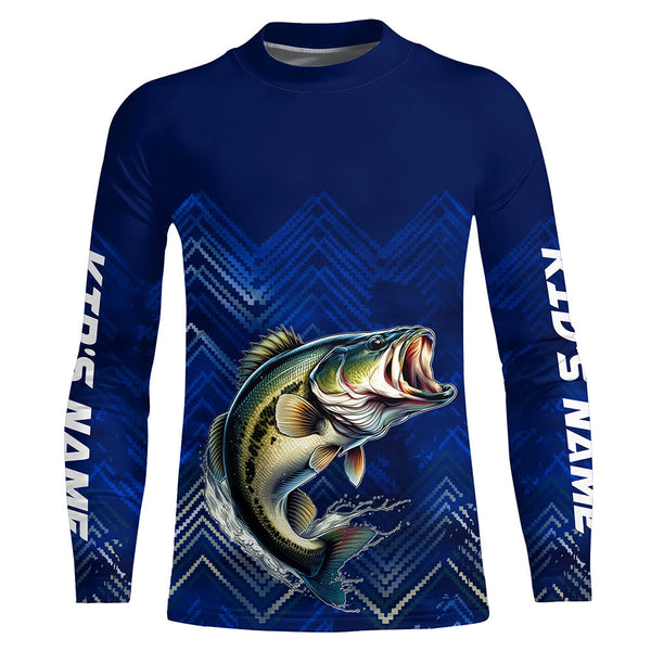 Largemouth Bass fishing blue camo Custom UV protection performance long sleeve fishing shirt NQS7159