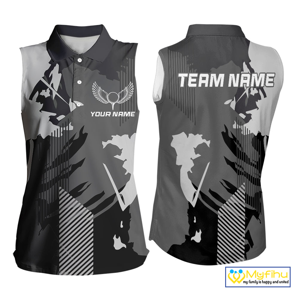 Personalized Gray camo Golf sleeveless polo shirts for women custom camo golf shirt, unique golf gifts NQS9944