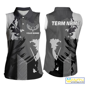Personalized Gray camo Golf sleeveless polo shirts for women custom camo golf shirt, unique golf gifts NQS9944