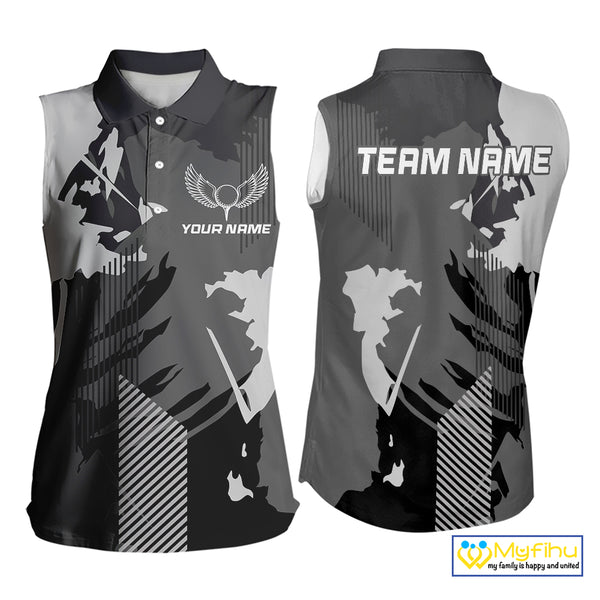 Personalized Gray camo Golf sleeveless polo shirts for women custom camo golf shirt, unique golf gifts NQS9944