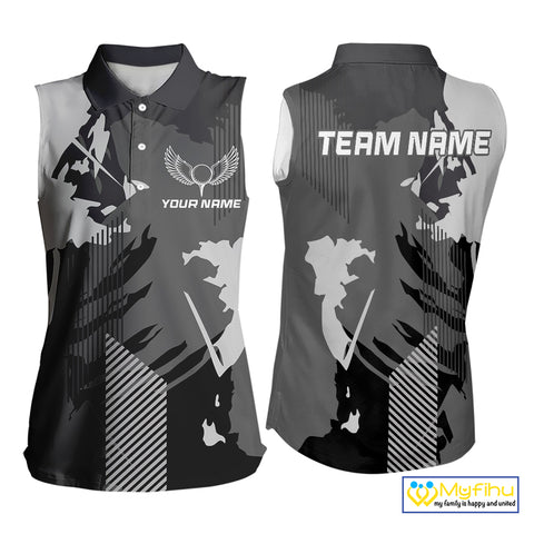 Personalized Gray camo Golf sleeveless polo shirts for women custom camo golf shirt, unique golf gifts NQS9944
