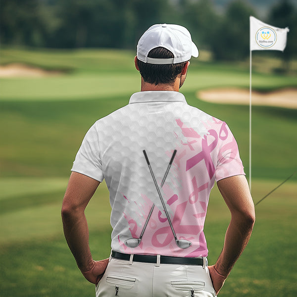 Breast cancer Mens golf polo shirts custom Pink ribbon pattern golf clubs team golf tops for men NQS10423