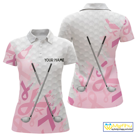 Breast cancer Women golf polo shirts custom Pink ribbon pattern golf clubs team golf tops for ladies NQS10423