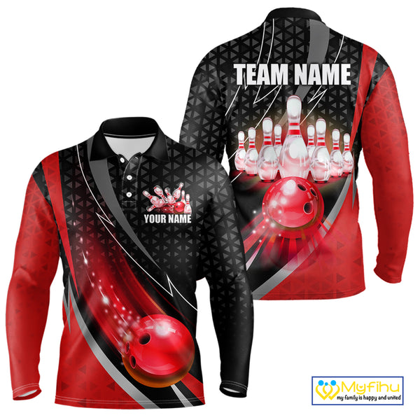 Black and Red Bowling Camo Polo, 1/4 Zip Shirt for Men Custom Team Bowling jerseys, Bowler Outfit NQS10424