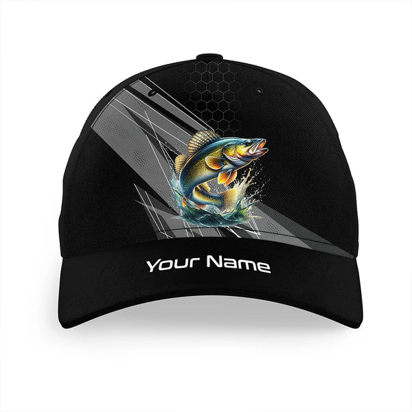 Personalized Black camo Walleye Fishing baseball cap, Walleye fishing hats for men, women NQS9954