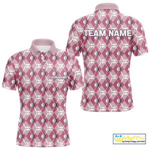 Mens golf polo shirts custom pink argyle plaid pattern golf attire for men, golfer gifts NQS10443