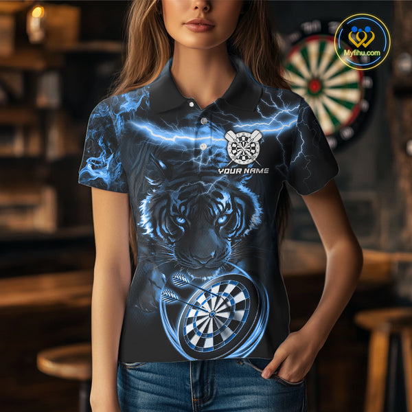 Personalized Blue Lightning Thunder Storm Tiger Darts Shirts For Women Custom Dart Team Jerseys NQS10441