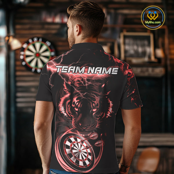 Personalized Red Lightning Thunder Storm Tiger Darts Shirts For Men Custom Dart Team Jerseys NQS10442