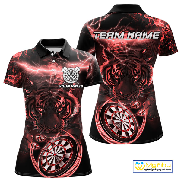 Personalized Red Lightning Thunder Storm Tiger Darts Shirts For Women Custom Dart Team Jerseys NQS10442