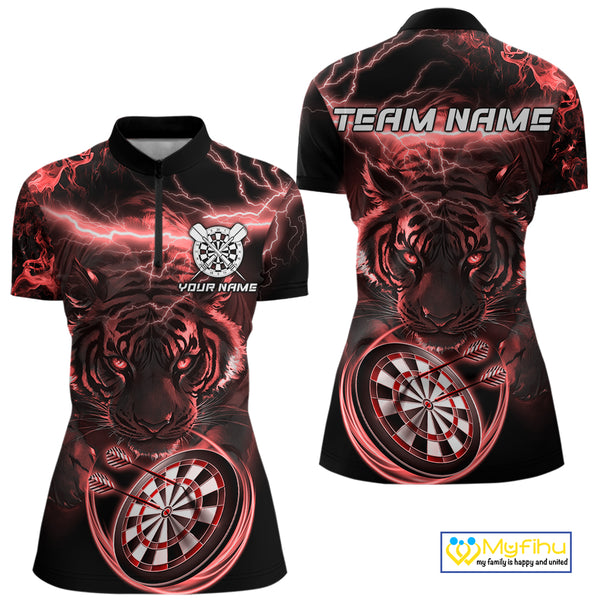 Personalized Red Lightning Thunder Storm Tiger Darts Shirts For Women Custom Dart Team Jerseys NQS10442
