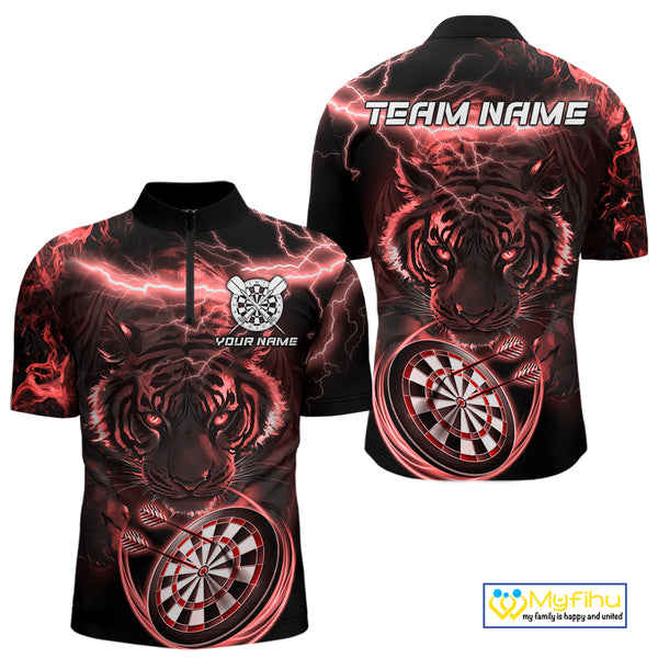 Personalized Red Lightning Thunder Storm Tiger Darts Shirts For Men Custom Dart Team Jerseys NQS10442