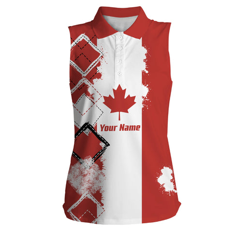 Womens sleeveless polo shirt Canada flag patriot custom name golf shirts for women NQS4314