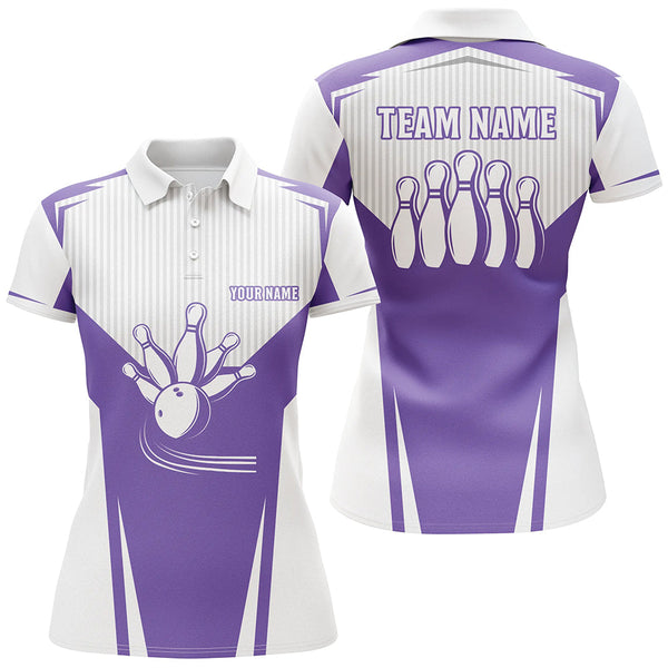 Womens bowling polo shirt customized bowling strike team league jerseys, bowler gift | Purple NQS6831