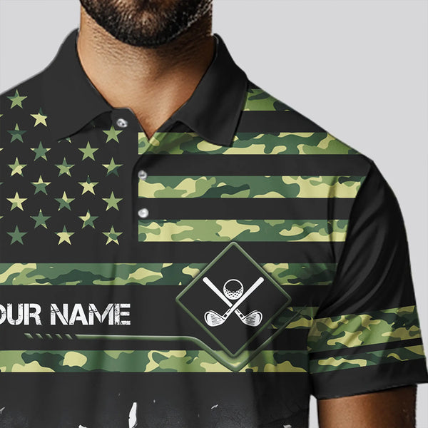 Green Camo American flag black Mens golf polo shirts custom patriotic team golf apparel for mens NQS9517