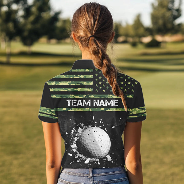 Green Camo American flag black Women golf polo shirts custom patriotic team golf apparel for ladies NQS9517