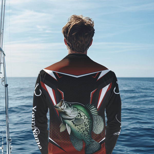 Black and Orange Crappie Long Sleeve Fishing Shirts, Personalized Crappie Fishing Tounament Jerseys NQS9680