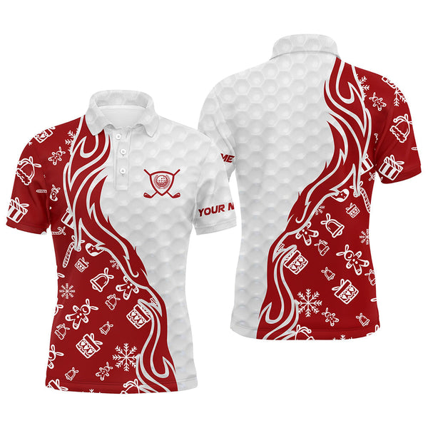 Custom Red and white Christmas pattern Golf Polo Shirts For Men, Personalized Golf Team Jerseys NQS8923
