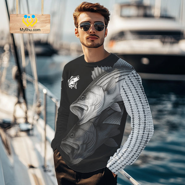 Striped Bass performance Fishing Shirts Custom Striper Fishing Long Sleeve Tournament Fishing Shirts NQS10113