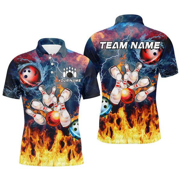 Water fire lightning thunder Bowling Polo, Quarter zip Shirt For Men custom bowling team jerseys NQS8464