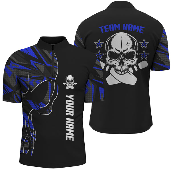 Individuelle blaue Totenkopf-Bowlinghemden für Männer, Team-Bowlingtrikots NQS4553