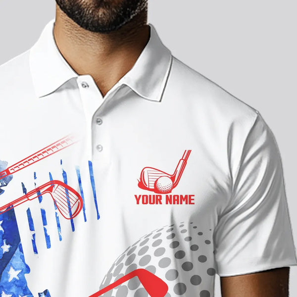 Red, White and Blue American Flag Golf Polo Shirts For Men Custom Patriotic Golf Shirts Golfer Outfit NQS9690
