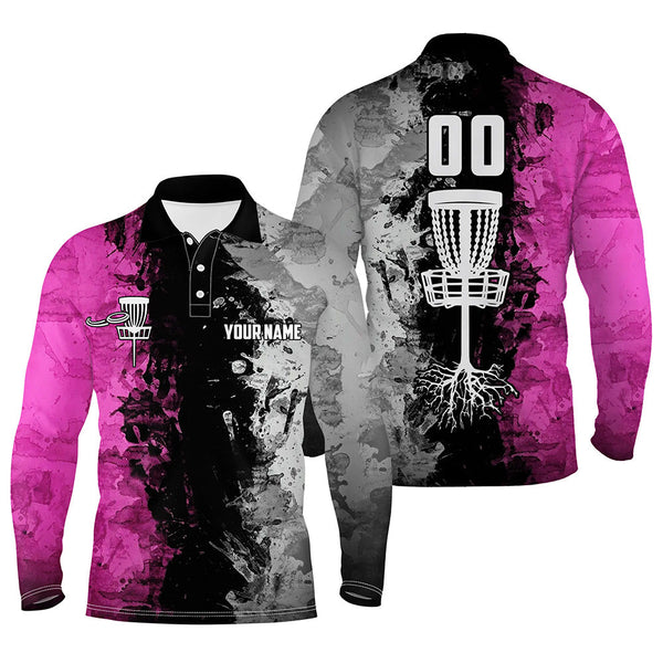 Custom name and number Disc Golf basket Men polo shirts, disc golf shirts for men | pink NQS5232