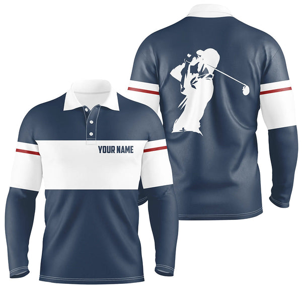 Blue and white Mens golf polo shirt custom golf attire for men, cool golf gifts NQS7825