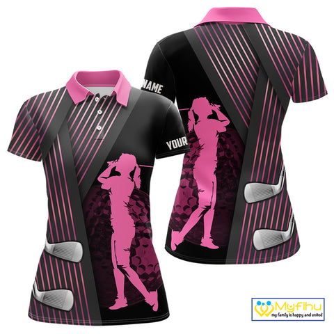 Black and pink Women golf polo shirts custom golf clubs team golf shirts, golf tops for ladies NQS10117