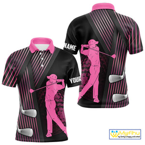 Black and pink matching golf polo for couples custom golf clubs team golf shirt, matching golf shirts NQS10117