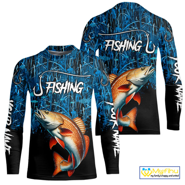 Redfish puppy drum Fishing blue camo Custom UV protection long sleeves fishing shirts NQS10121