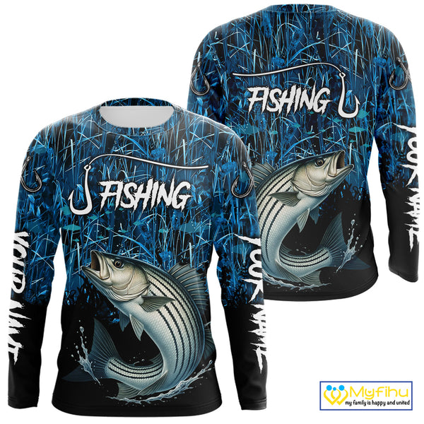 Striped Bass Fishing blue camo Custom UV protection Striper long sleeves fishing shirts NQS10122