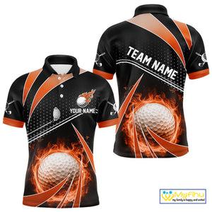 Black and Orange Fire golf ball custom Men golf polo shirts, personalized golf outfits for team men NQS10124