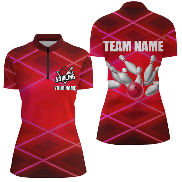Womens bowling shirt Custom neon red bowling team league jerseys, gifts for bowlers NQS8714