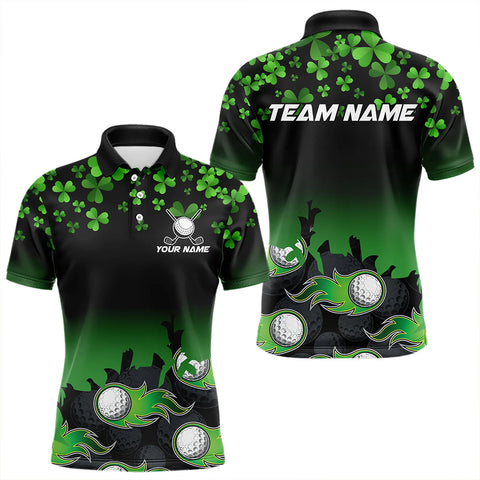 Green shamrock Flame golf ball Men golf polo shirts Customize St Patrick Day team mens golf shirts NQS9391