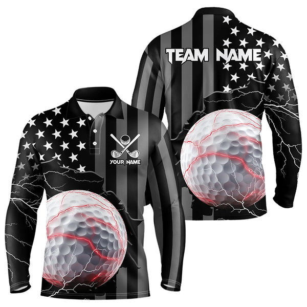 Personalized Black American flag Lightning thunder Custom Golf polo Team Shirts For Men golf apparel NQS9540