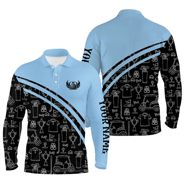 Mens golf polos shirts custom black pattern short long sleeve golf shirts, golf gift for him | Blue NQS5242