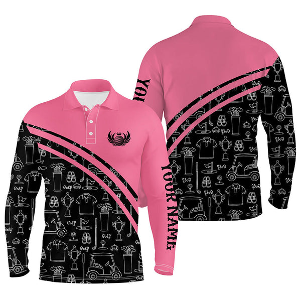 Mens golf polos shirts custom black pattern short long sleeve golf shirts, golf gift for him | Pink NQS5242
