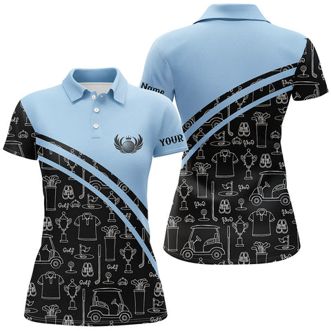 Womens golf polos shirts custom black pattern short sleeve golf shirts, golf gift for her | Blue NQS5242