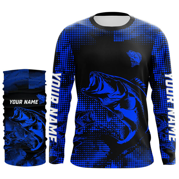 Largemouth Bass fishing jersey Custom UV protection performance bass fishing tournament shirts | Blue NQS9395