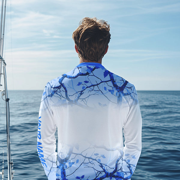 Personalized name White and Blue Camo performance long sleeve team fishing tournament shirts NQS9555