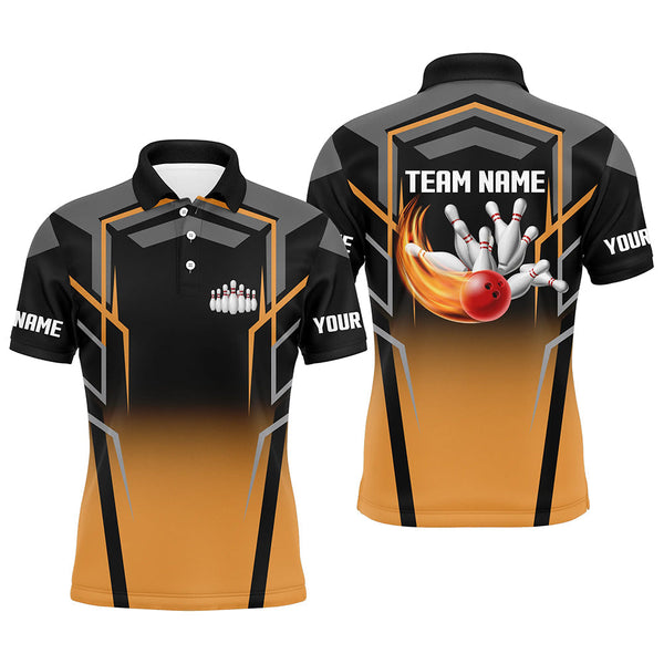 Black and Orange Bowling Polo, 1/4 Quarter Zip Shirts For Men, Custom Bowling Jerseys for Team bowlers NQS7855