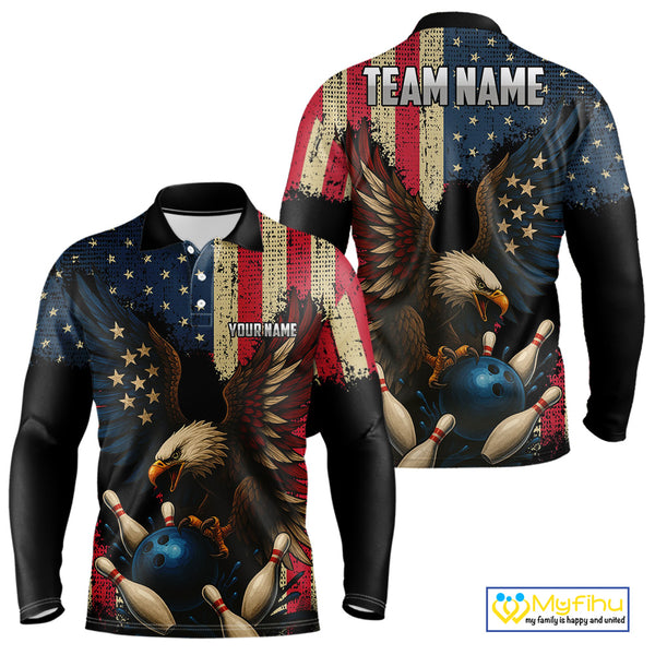 Vintage American Flag Eagle Bowling Shirt For Mens Custom Patriotic Retro Team bowling jerseys NQS10475