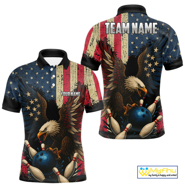 Vintage American Flag Eagle Bowling Shirt For Mens Custom Patriotic Retro Team bowling jerseys NQS10475