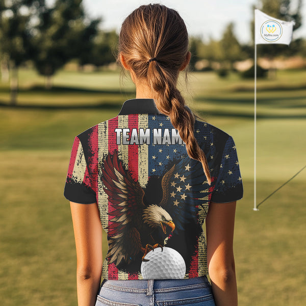 Vintage American Flag Eagle Women Golf Polo Shirt Custom Patriotic Retro Team golf attire for ladies NQS10476