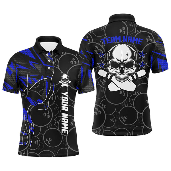 Blue camo black Bowling polo shirts for men custom team name Skull Bowling, team bowling shirts NQS6421