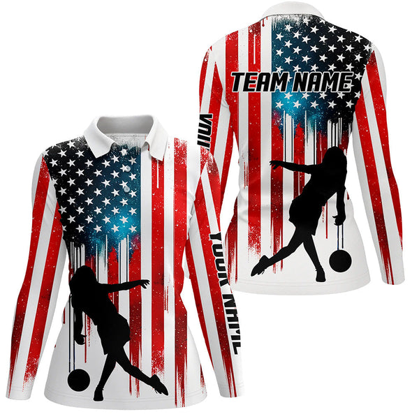 Red white and blue American flag Bowling Polo shirt For women custom bowling team jerseys for bowlers NQS6874