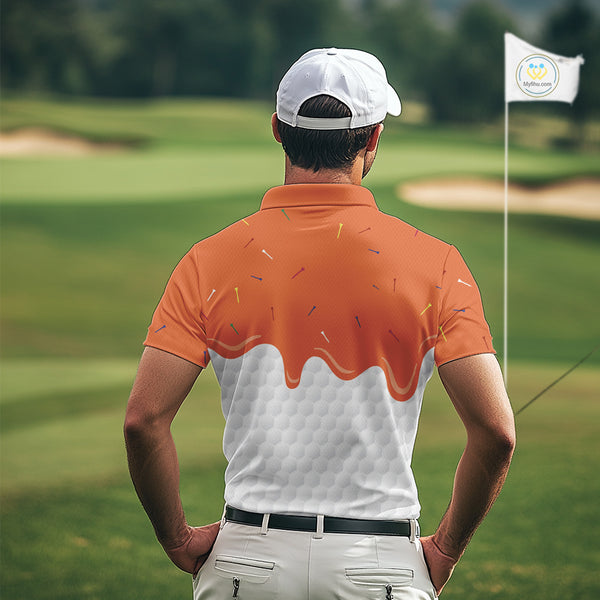 Mens golf polo shirts custom orange Ice Cream Melting On Golf Ball, golf gifts for mens NQS9989