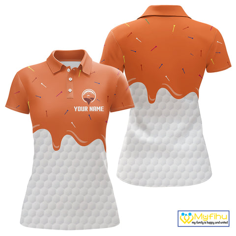 Womens golf polo shirts custom orange Ice Cream Melting On Golf Ball, golf gifts for ladies NQS9989