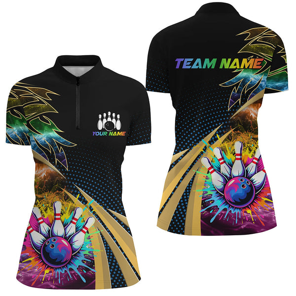 Colorful Bowling Polo, Quarter zip shirts For Women Custom Team Bowling Jerseys, Gift For Bowlers NQS8990