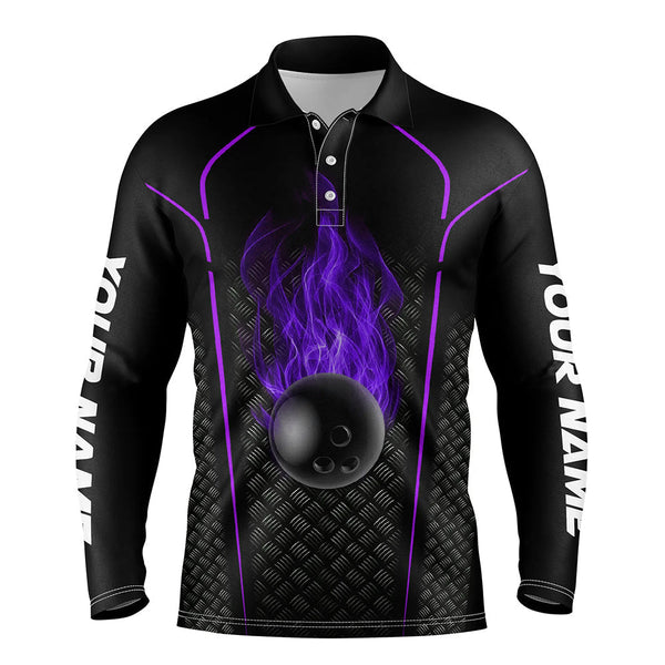 Bowling ball fire black custom polo Bowling Jersey 3D Bowling Team Shirt For men | Purple NQS7053